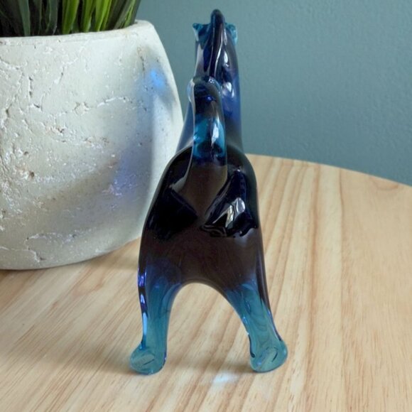 Vintage MCM Rainbow Art Glass Cobalt Blue Hand Blown Horse Figurine 1950's - Picture 6 of 10